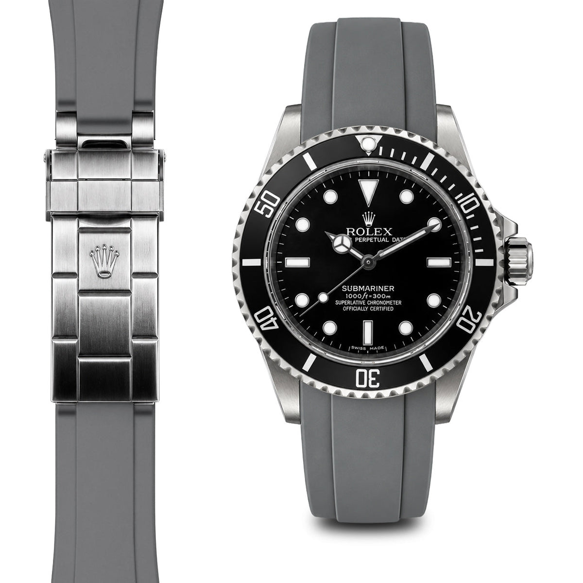 Gewölbtes Kautschukarmband für Rolex Submariner No-Date Faltschließe