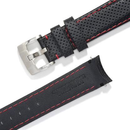 Gebogenes Endstück Rennsport-Lederarmband mit Dornschließe für Rolex Sub Ceramic No-Date