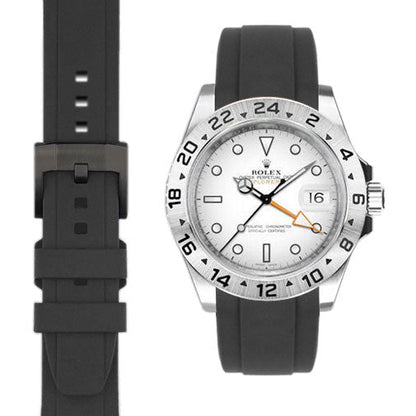 Kautschukarmband mit gebogenem Ende für Rolex Explorer II 42mm mit Dornschließe (Hergestellt zwischen 2011-2020)