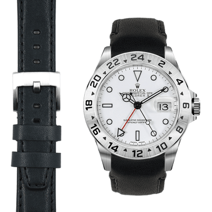Lederarmband mit gebogenen Enden für Rolex Explorer II mit Dornschließe