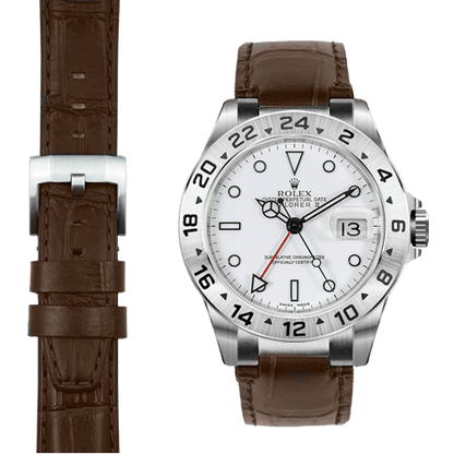 Lederarmband mit Stahlendstück für Rolex Explorer II mit Dornschließe