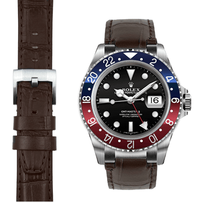 Stahl-Anstoß Gliederarmband aus Leder für Rolex GMT Master I & II mit Dornschließe