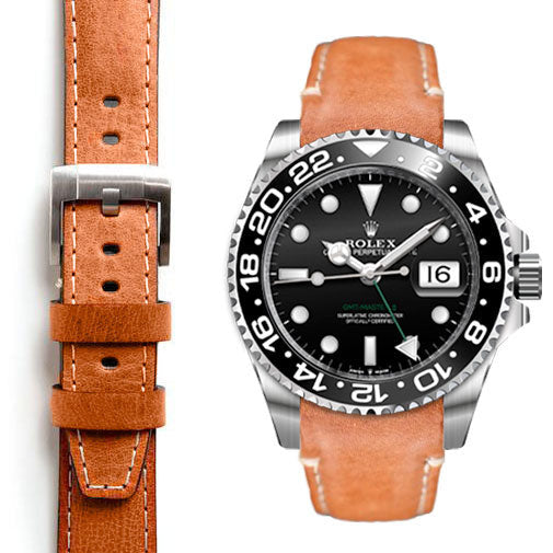 Gewölbtes Lederarmband für Rolex GMT Master II Keramik mit Dornschließe
