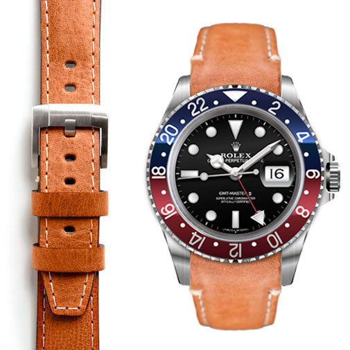 Lederarmband mit gebogenem Ende für Rolex GMT Master I & II mit Dornschließe