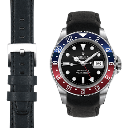 Lederarmband mit gebogenem Ende für Rolex GMT Master I & II mit Dornschließe