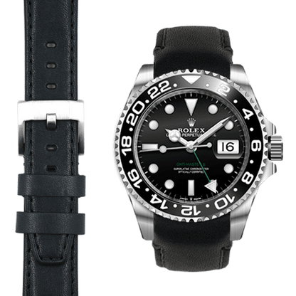 Gewölbtes Lederarmband für Rolex GMT Master II Keramik mit Dornschließe