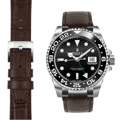 Stahl-Endstück Lederarmband für Rolex GMT Master II Keramik mit Dornschließe