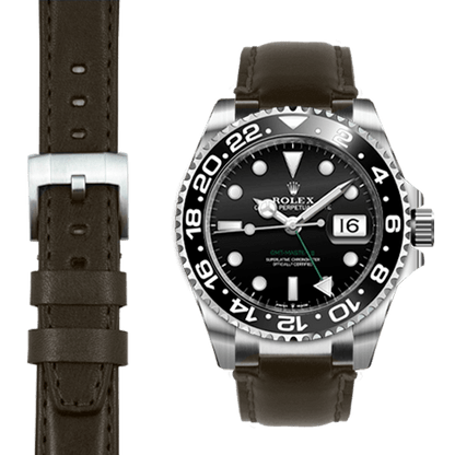 Stahl-Endstück Lederarmband für Rolex GMT Master II Keramik mit Dornschließe