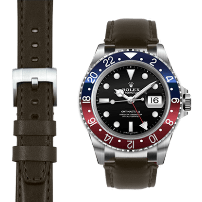 Stahl-Anstoß Gliederarmband aus Leder für Rolex GMT Master I & II mit Dornschließe