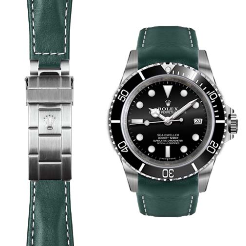 Lederarmband mit gebogenem Ende für Rolex Sea-Dweller Faltschließe