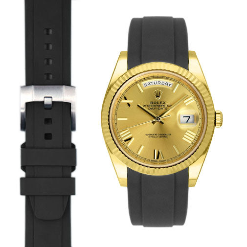 Gewölbtes Kautschukarmband für Rolex Day-Date 40mm mit Dornschließe
