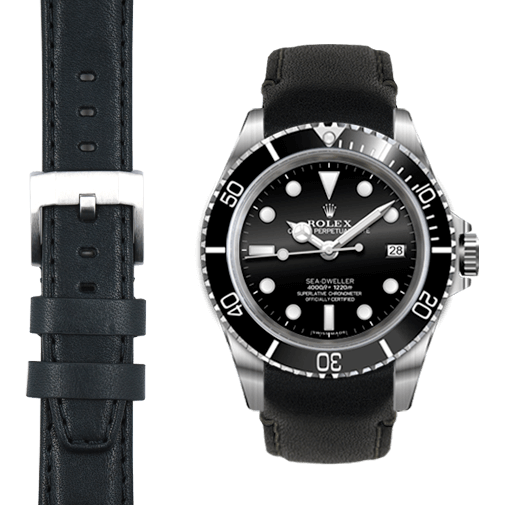 Lederarmband mit gewölbtem Ende für Rolex Sea-Dweller mit Dornschließe