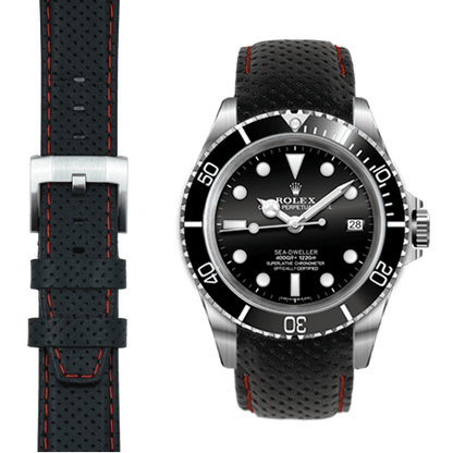 Gewölbtes Rennsport-Lederarmband für Rolex Sea-Dweller mit Dornschließe