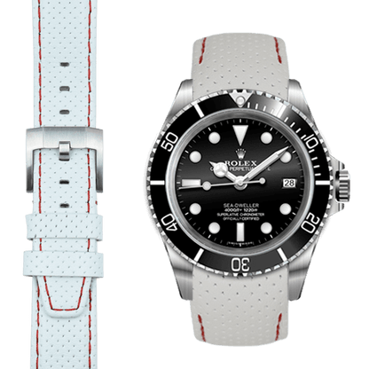 Gewölbtes Rennsport-Lederarmband für Rolex Sea-Dweller mit Dornschließe