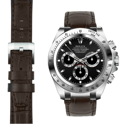 Stahl-Endstück-Lederarmband für Rolex Daytona mit Dornschließe