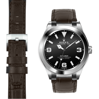 Stahl-Endstück-Lederarmband für Rolex Explorer I mit Dornschließe