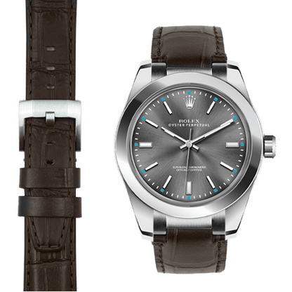Stahlendstück-Lederarmband für Rolex Oyster Perpetual 39mm mit Dornschließe