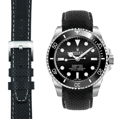 Gebogenes Endstück Rennsport-Lederarmband mit Dornschließe für Rolex Sub Ceramic No-Date