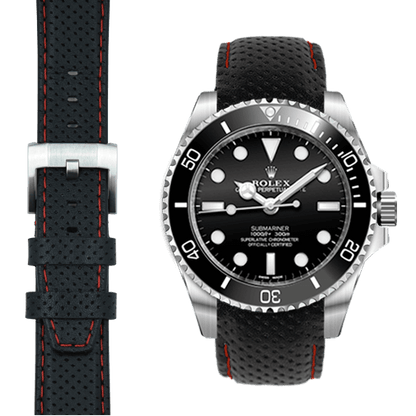 Gebogenes Endstück Rennsport-Lederarmband mit Dornschließe für Rolex Sub Ceramic No-Date