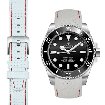 Gebogenes Endstück Rennsport-Lederarmband mit Dornschließe für Rolex Sub Ceramic No-Date