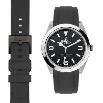 Gebogenes Kautschukarmband für Rolex Explorer I 40mm mit Dornschließe
