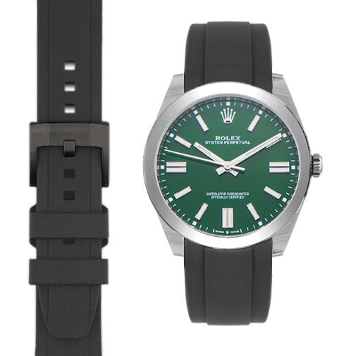 Kautschukarmband mit gebogenem Ende für Rolex Oyster Perpetual 41 mm mit Dornschließe
