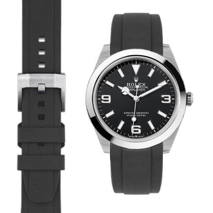 Gebogenes Kautschukarmband für Rolex Explorer I 40mm mit Dornschließe