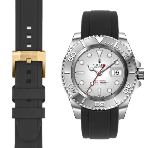 Kautschukarmband mit gebogenem Ende für Rolex Yacht-Master mit Dornschließe