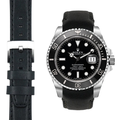 Armband aus Leder mit gebogenem Ende für Rolex Submariner Ceramic mit Dornschließe