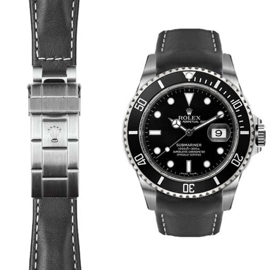 Gebogenes Lederarmband für Rolex Submariner Faltschließe