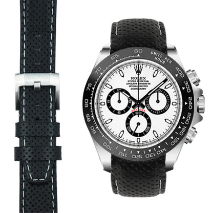 Gewölbtes Rennsport-Lederarmband für Rolex Keramik Daytona mit Dornschließe