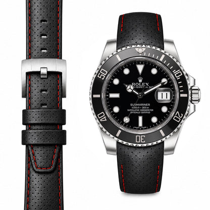 Armband aus Racing-Leder mit gebogenem Ende für Rolex Submariner Ceramic mit Dornschließe