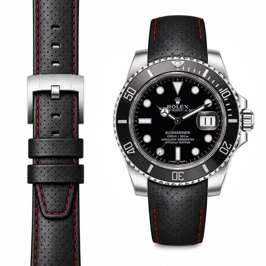 Armband aus Racing-Leder mit gebogenem Ende für Rolex Submariner Ceramic mit Dornschließe