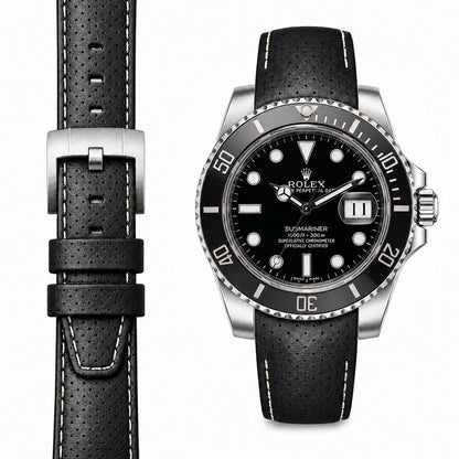 Armband aus Racing-Leder mit gebogenem Ende für Rolex Submariner Ceramic mit Dornschließe