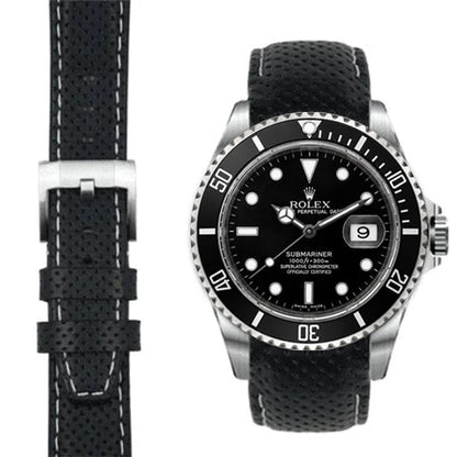 Gebogenes Rennlederarmband für Rolex Submariner mit Dornschließe