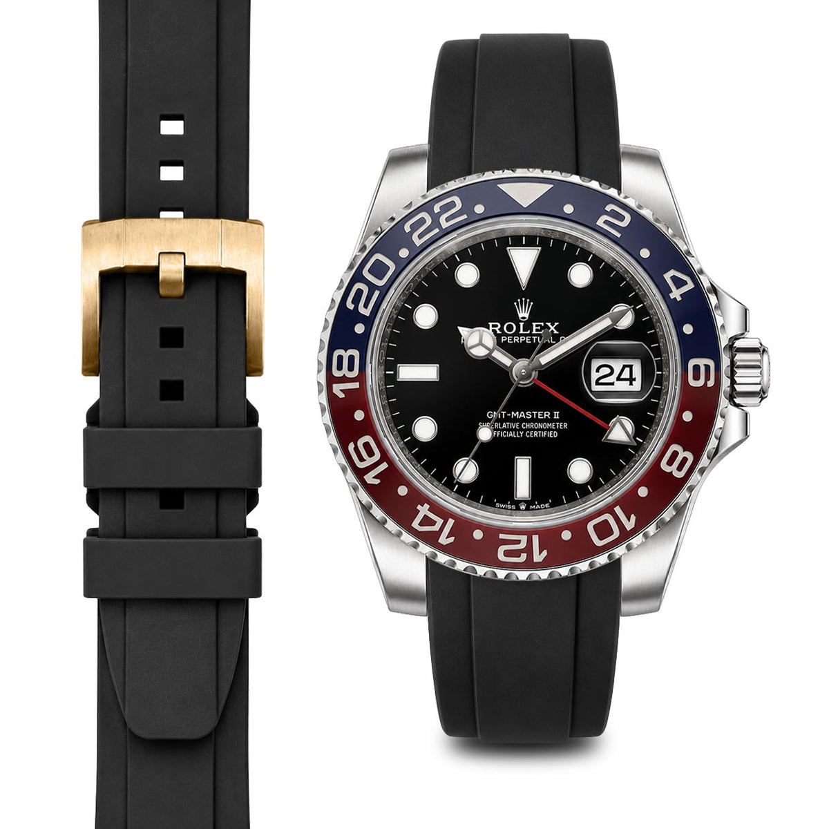 Gebogenes Kautschukarmband für Rolex GMT Ceramic Jubilee mit Dornschließe