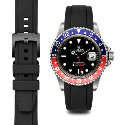 Gewölbtes Kautschukarmband für Rolex GMT Master I & II Dornschließe
