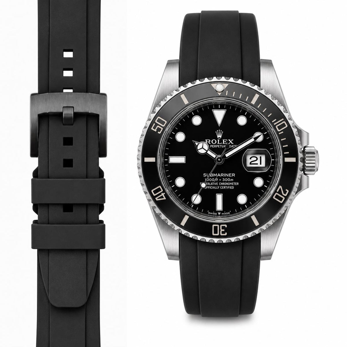 Kautschukarmband mit gebogenem Ende für Rolex Submariner 41mm mit Dornschließe (Modell 2020)