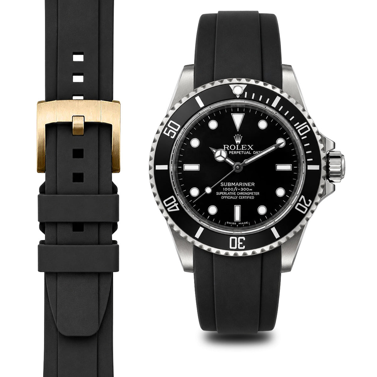 Gebogenes Kautschukarmband für Rolex Submariner No-Date mit Dornschließe