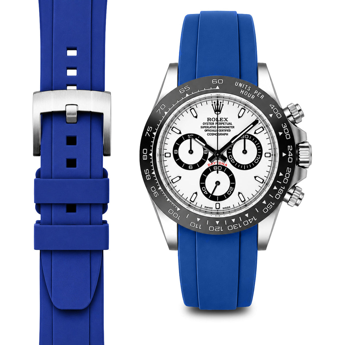 Gebogenes Kautschukarmband für Rolex Ceramic Daytona mit Dornschließe