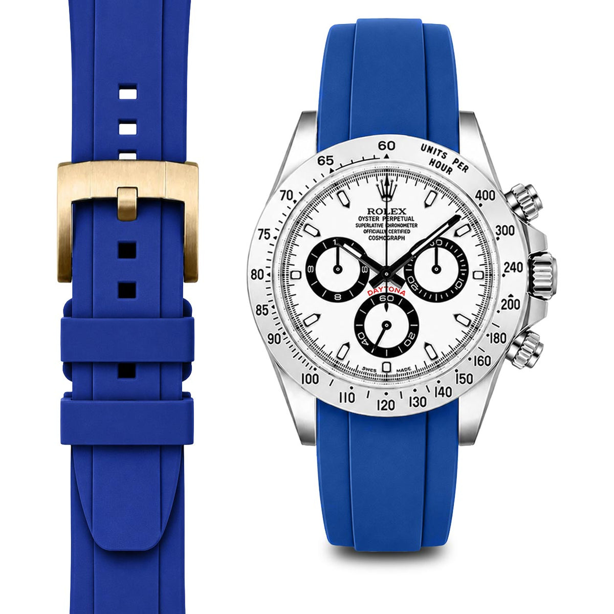 Gebogenes Kautschukarmband für Rolex Daytona mit Dornschließe