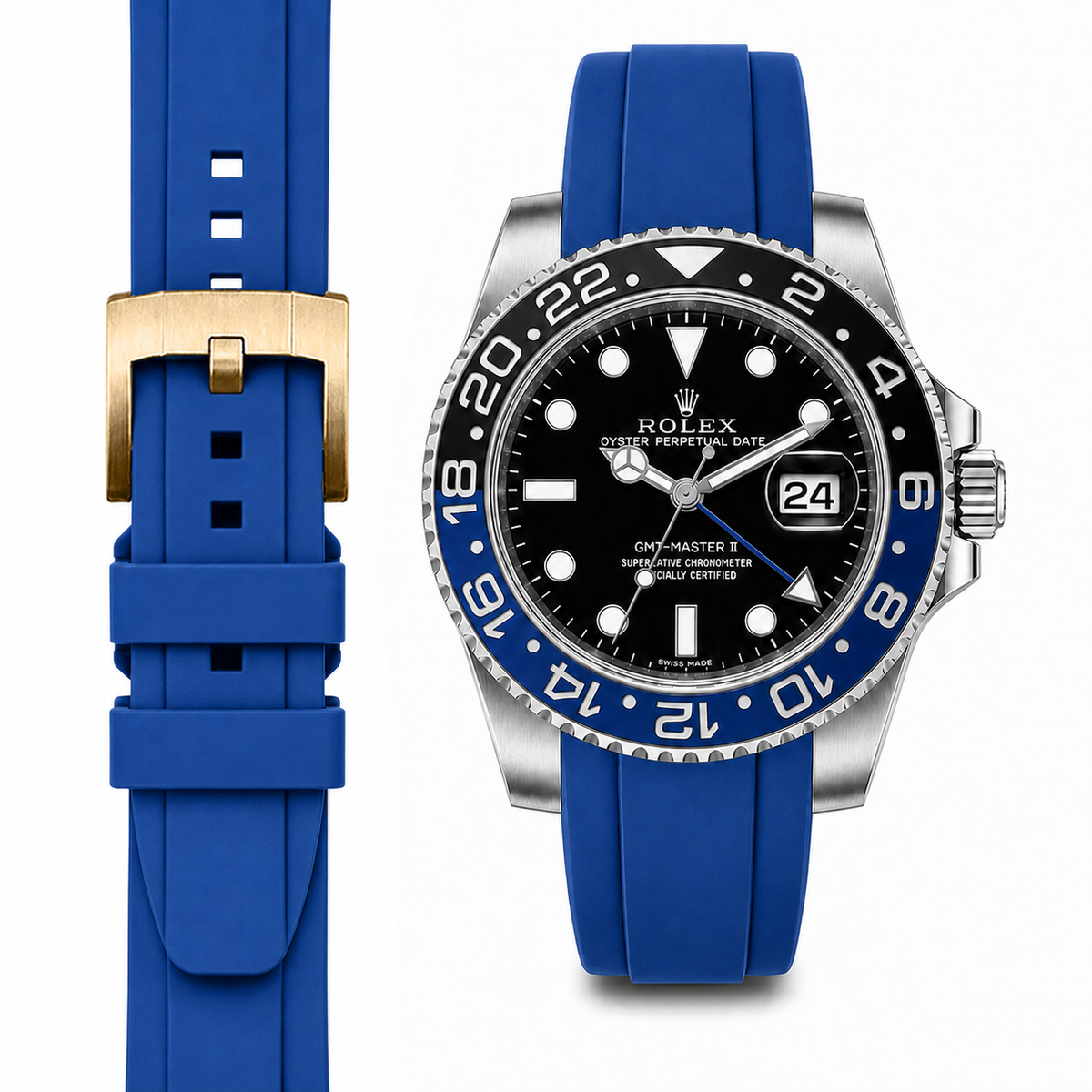 Gewölbtes Kautschukarmband für Rolex GMT Master II Keramik mit Dornschließe