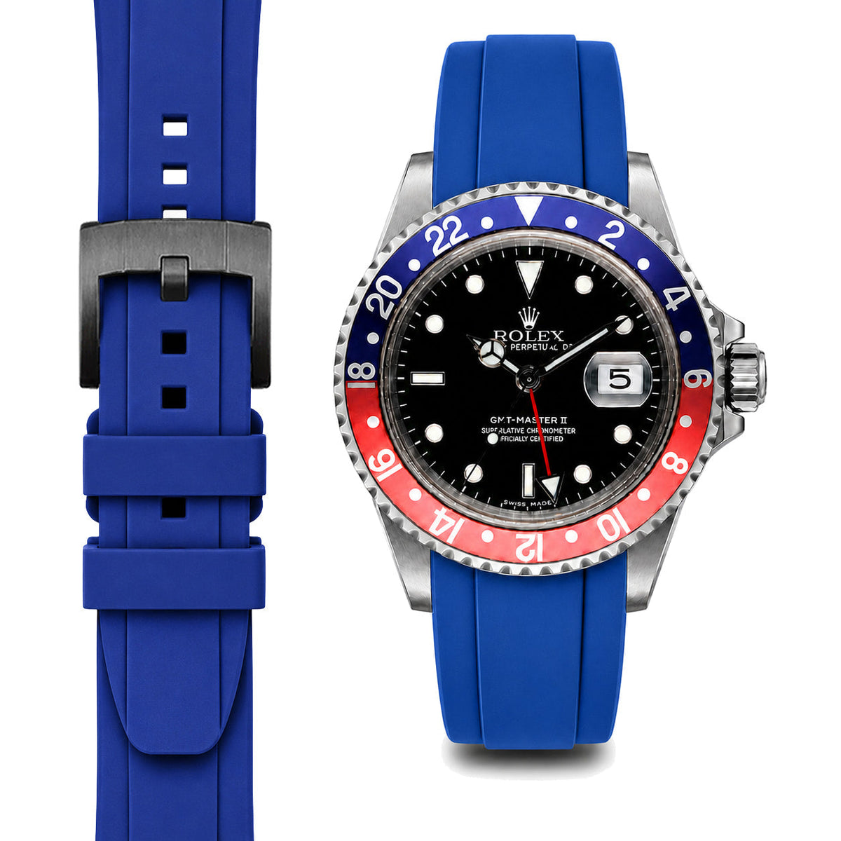 Gewölbtes Kautschukarmband für Rolex GMT Master I & II Dornschließe