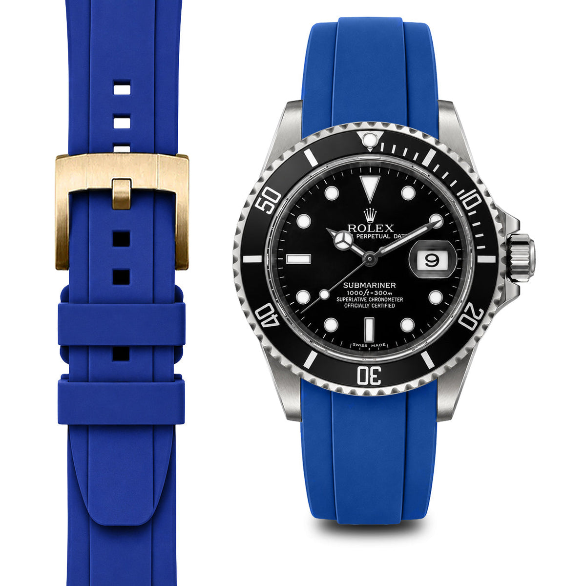 Gebogenes Kautschukarmband für Rolex Submariner mit Dornschließe