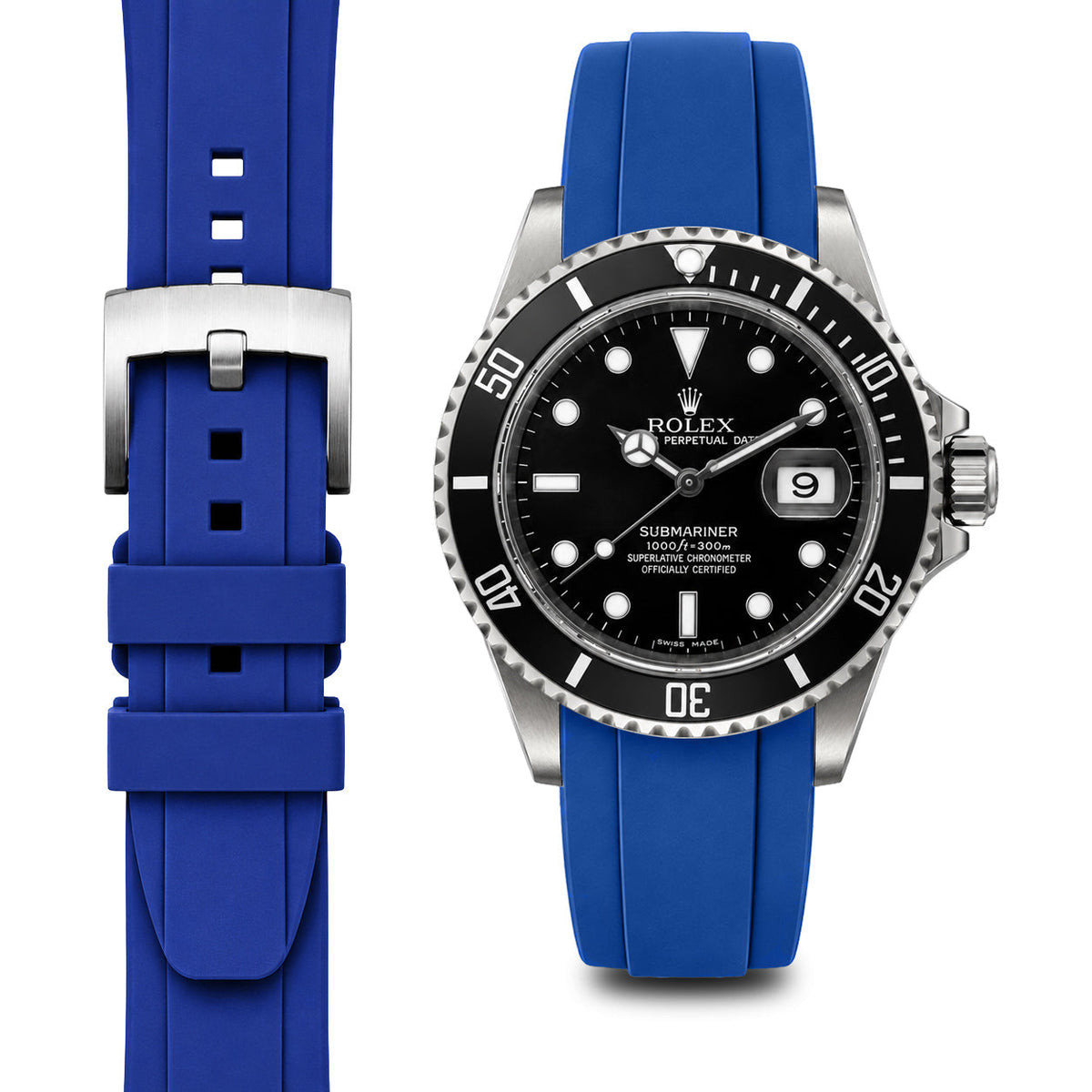 Gebogenes Kautschukarmband für Rolex Submariner mit Dornschließe
