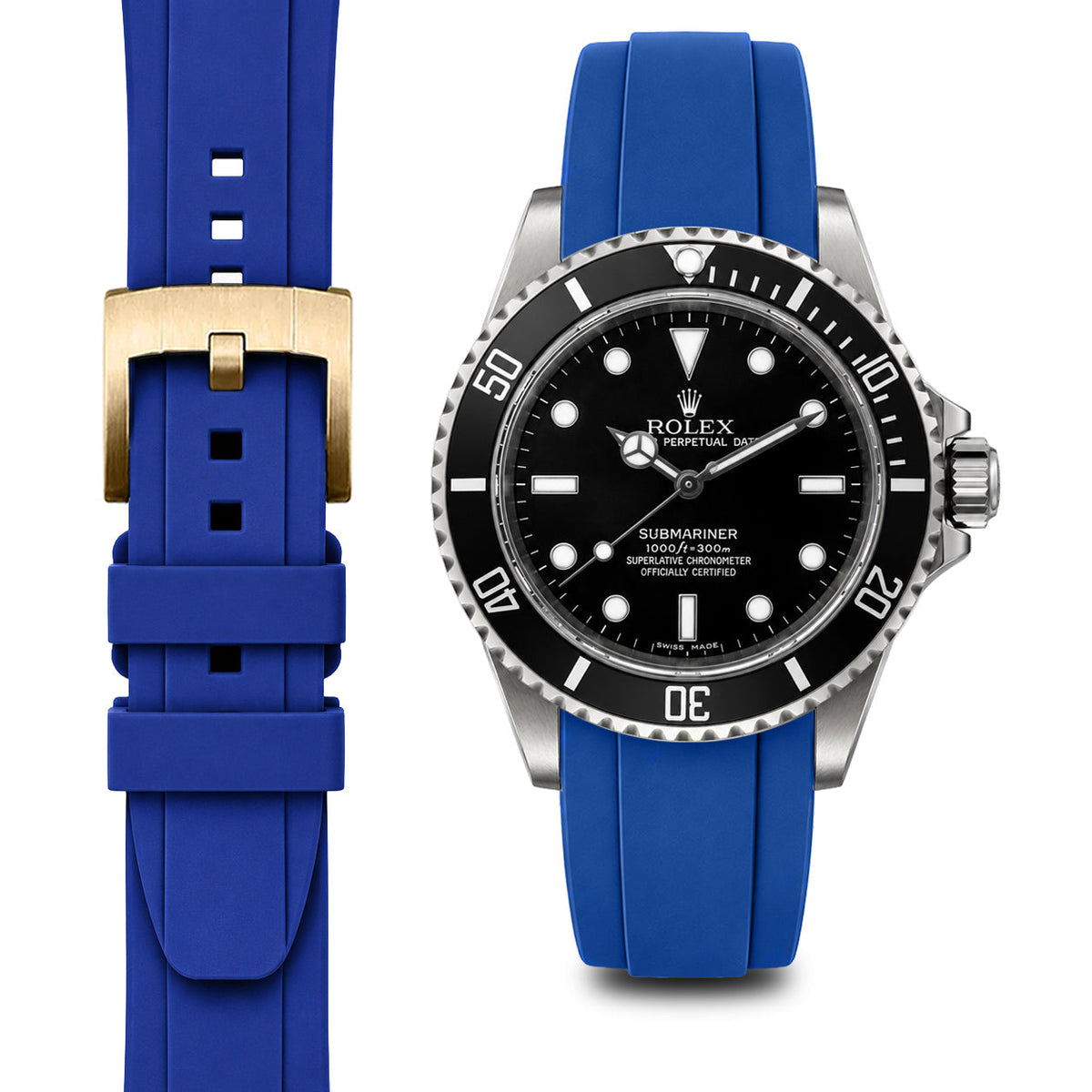 Gebogenes Kautschukarmband für Rolex Submariner No-Date mit Dornschließe