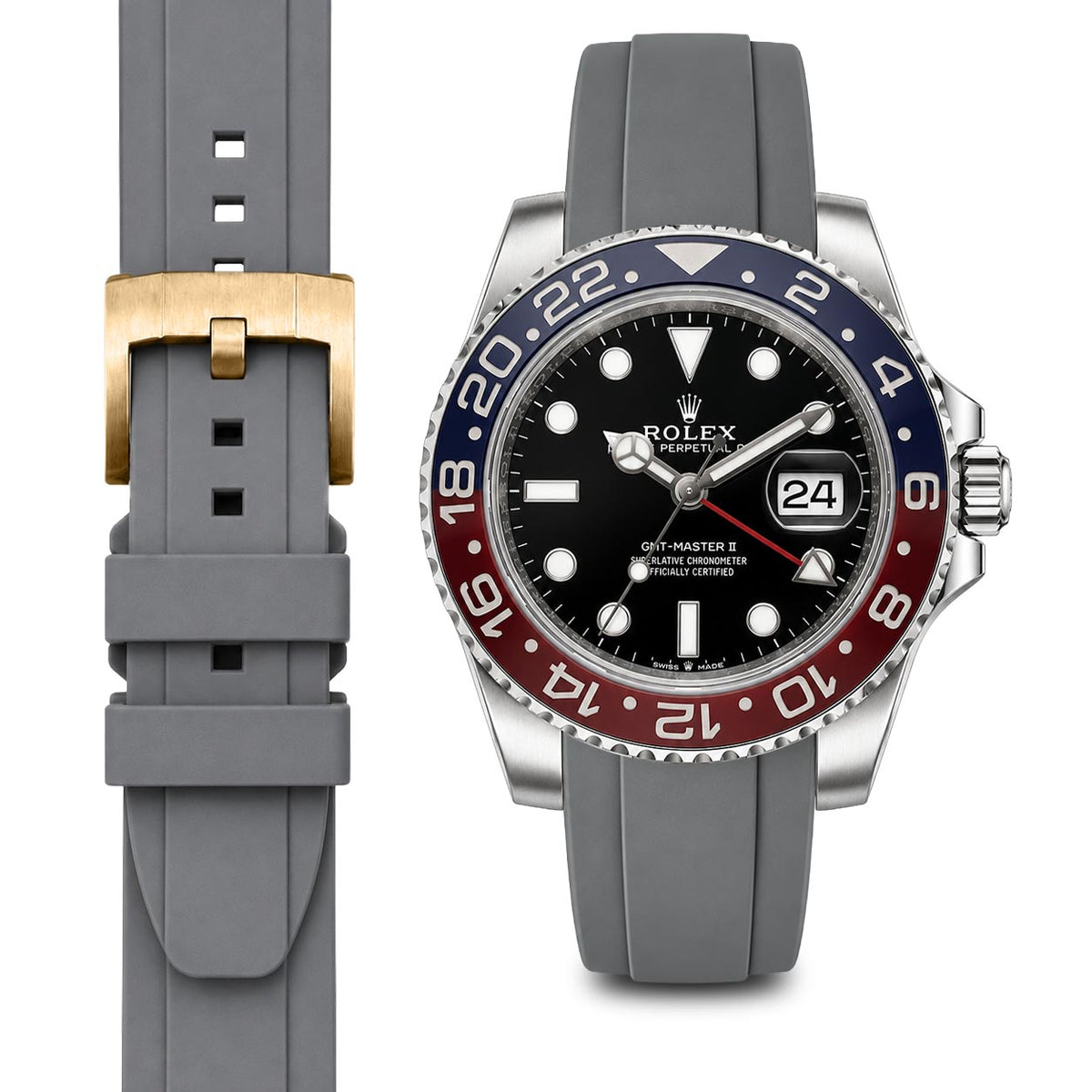 Gebogenes Kautschukarmband für Rolex GMT Ceramic Jubilee mit Dornschließe