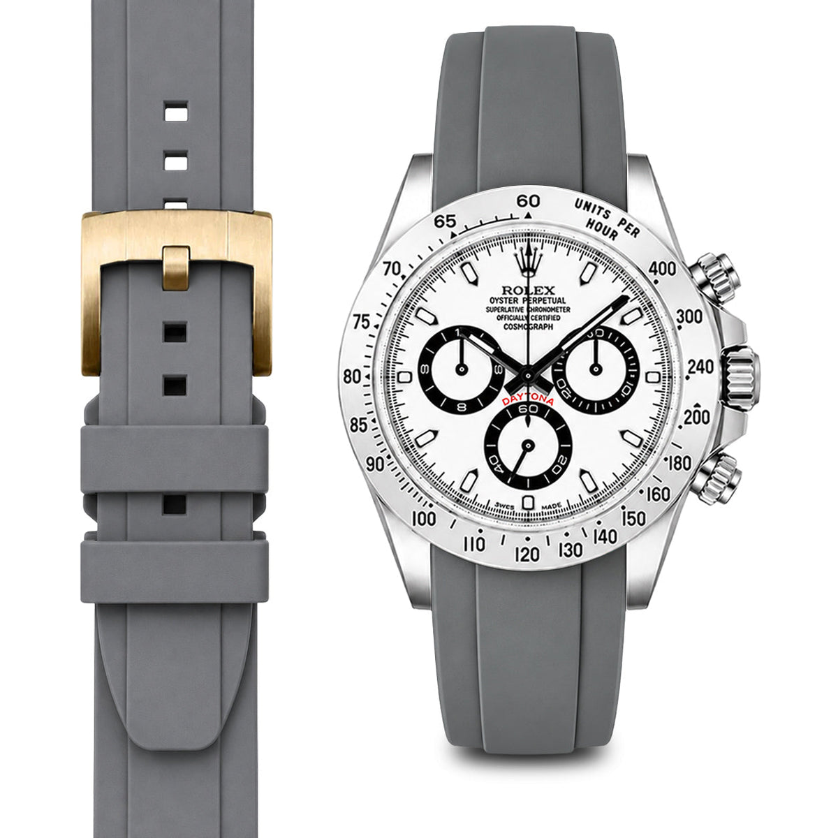 Gebogenes Kautschukarmband für Rolex Daytona mit Dornschließe