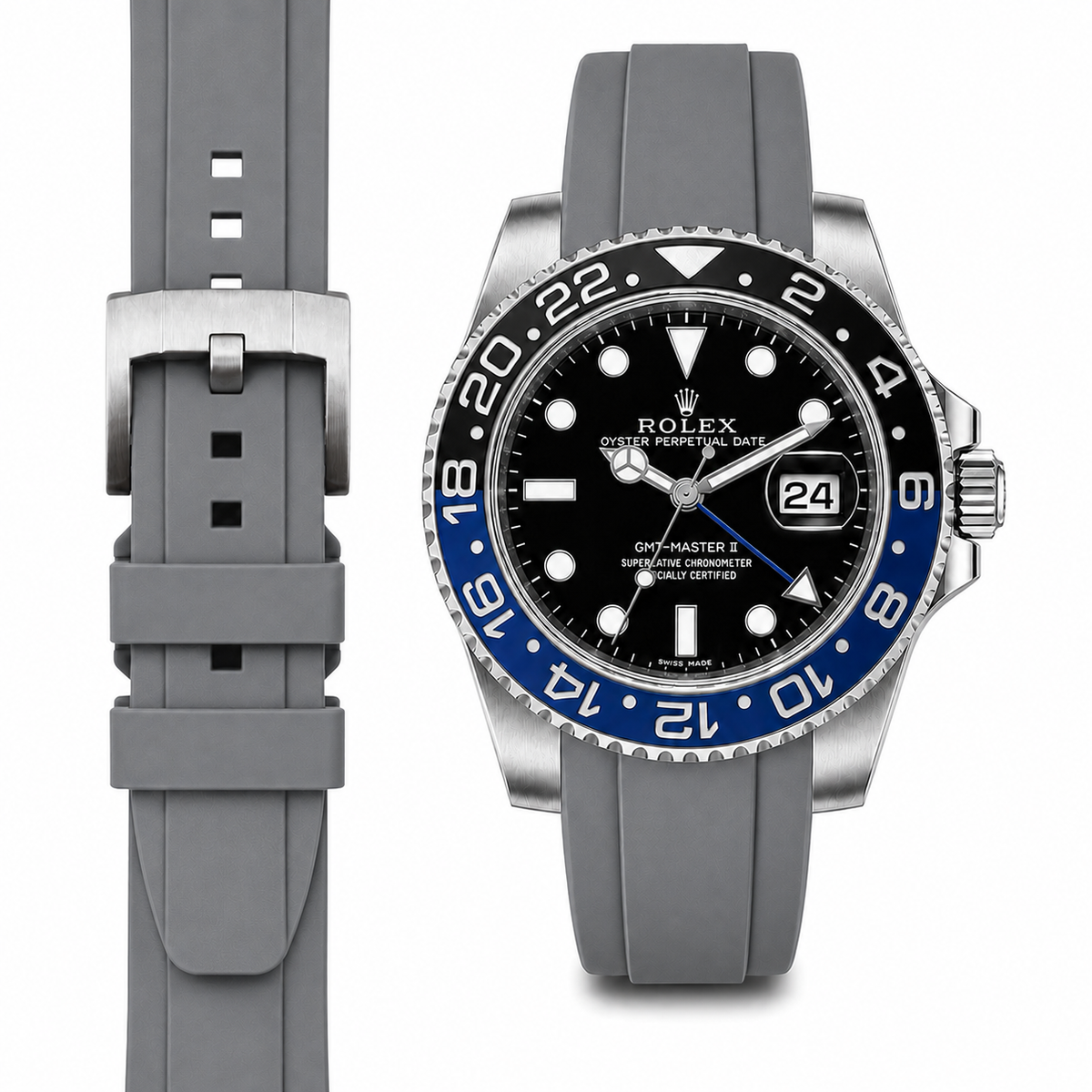 Gewölbtes Kautschukarmband für Rolex GMT Master II Keramik mit Dornschließe