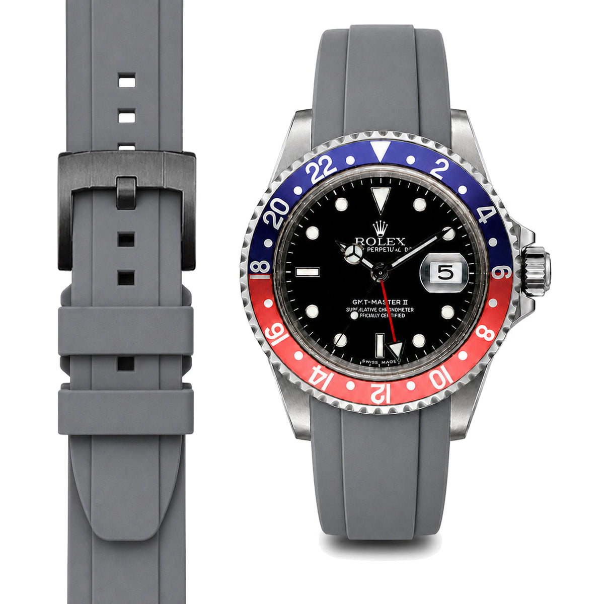 Gewölbtes Kautschukarmband für Rolex GMT Master I & II Dornschließe